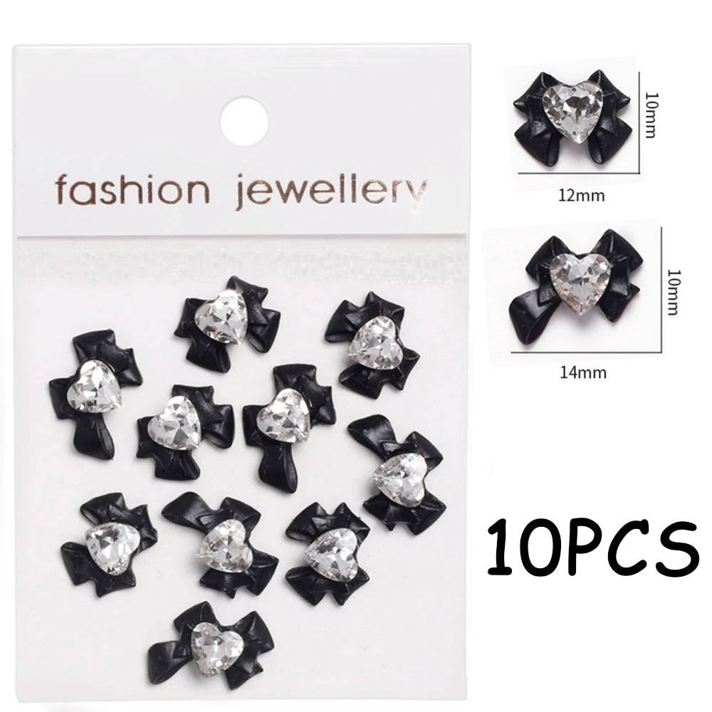 30/20/10PC Pink Ribbon Resin Bow Parts Nail Charms Mix-Style Bow Rhinestone Jewelry 8-12mm Y2K Accessory for DIY Manicure Decora