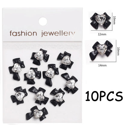 30/20/10PC Pink Ribbon Resin Bow Parts Nail Charms Mix-Style Bow Rhinestone Jewelry 8-12mm Y2K Accessory for DIY Manicure Decora