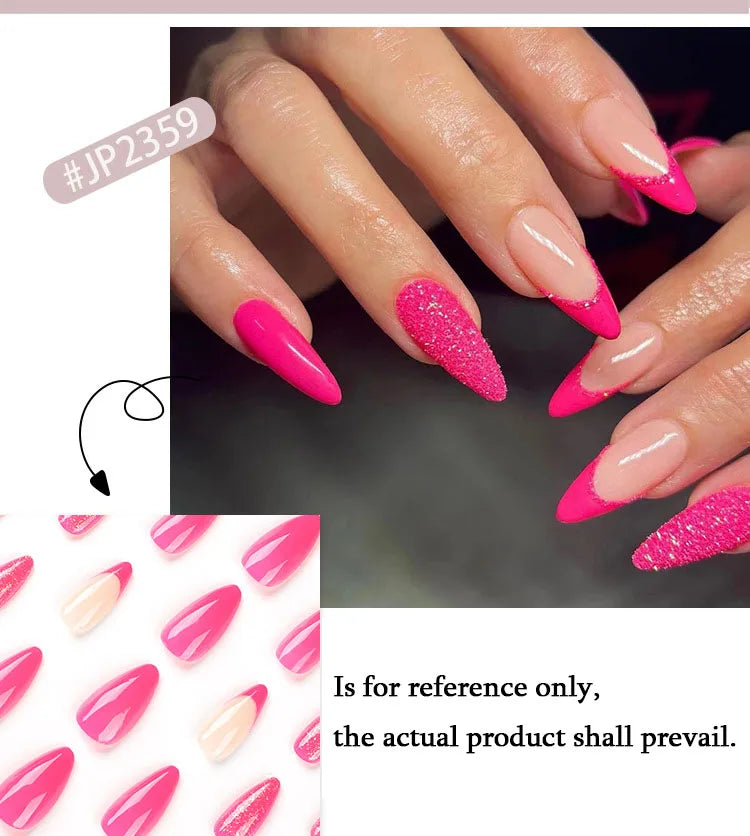 Rose Pink Glitter Almond Nails
