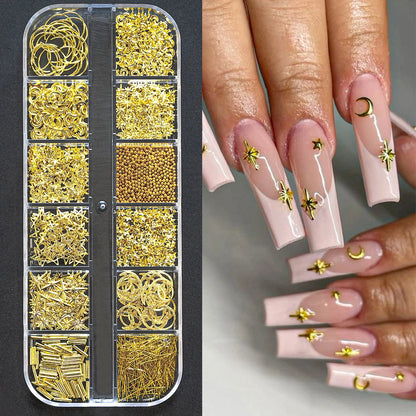 Gold Silver Pearl Caviar Nail Rhinestones