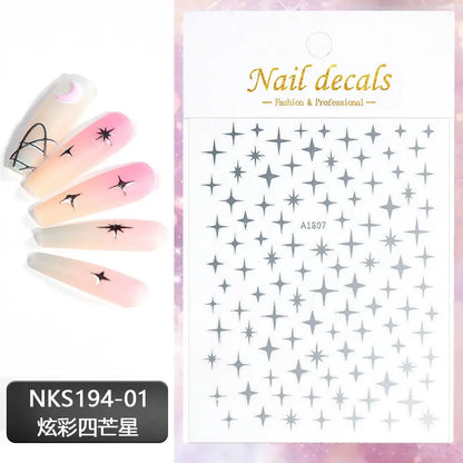 3D Laser Silver/Rose Gold Hollow Cross Star Nail Art Stickers Design Self-Adhesive Hollow Cross Star Nail/Body Art Decor Sticker