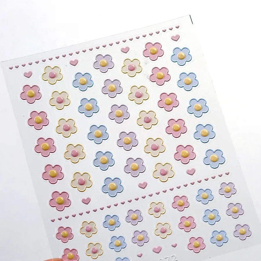 Colorful Floral Nail Art Sticker Summer Garden Motifs Juicy Flower Petals Dimensional Botanical Patterns Adhesive Manicure Decal