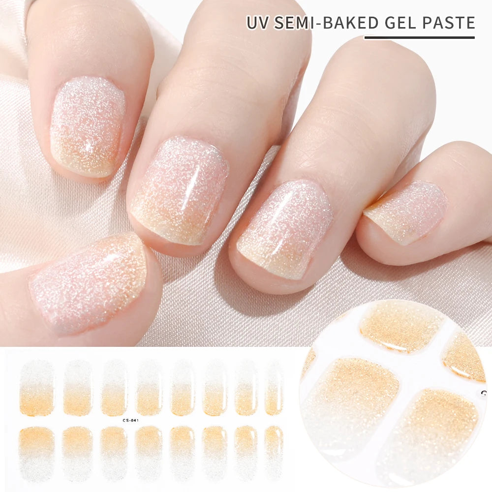 Clear Semi Cured Gel Nail Stickers infused Transparent Gel Polish Slider UV lamp Cured Extended Nails Tip Strips DIY Manicure*T1