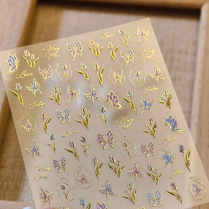 Colorful Floral Nail Art Sticker Summer Garden Motifs Juicy Flower Petals Dimensional Botanical Patterns Adhesive Manicure Decal