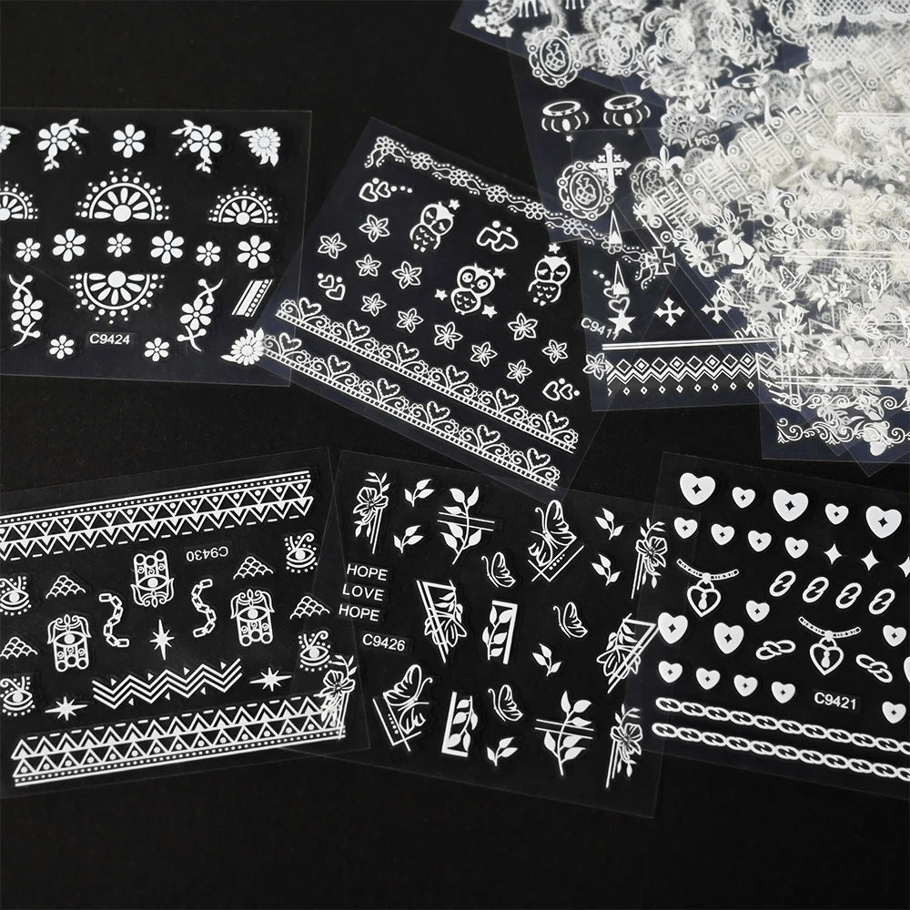 White Lace Nail Sticker 30pcs/Set Romantic Lace Cherry Love Nail Art Stickers For Wedding Bride Elegant Nail Decoration 6.3*5.3