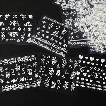 White Lace Nail Sticker 30pcs/Set Romantic Lace Cherry Love Nail Art Stickers For Wedding Bride Elegant Nail Decoration 6.3*5.3
