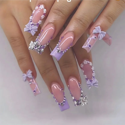 Leopard Cherry Rhinestone Press-On Nails