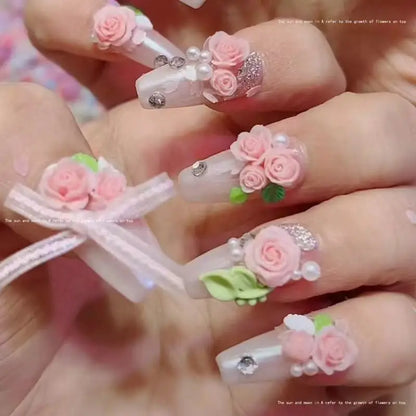 Lace Bow & Pearl Rose Nail Charms Set
