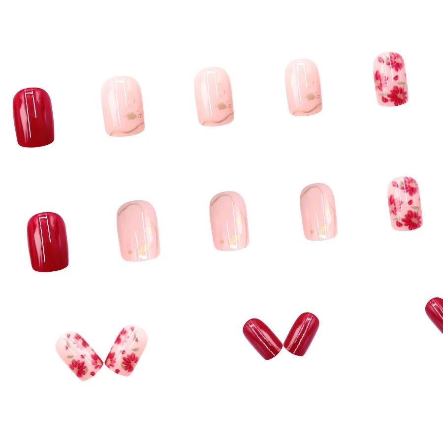 Pink Glitter Flower Press-On Nails
