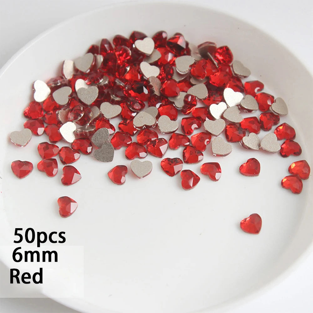 6mm Light Pink Heart Rhinestone 3D Nail Art Charms 50Pcs Flat-Back Crystal Manicure Accessory DIY Love Gems Stone Nail Decor*YK9