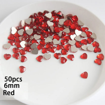 6mm Light Pink Heart Rhinestone 3D Nail Art Charms 50Pcs Flat-Back Crystal Manicure Accessory DIY Love Gems Stone Nail Decor*YK9