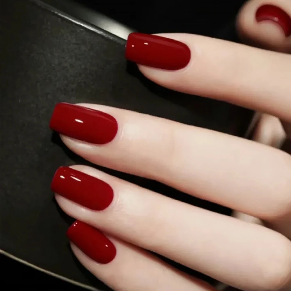 16Tips Semi-cured Gel Nail Stickers Red/Wine Red Nails Gel slider UV lamp Cured Extended Nails DIY Women Nails Decal Decor Gifts
