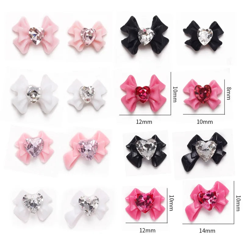 30/20/10PC Pink Ribbon Resin Bow Parts Nail Charms Mix-Style Bow Rhinestone Jewelry 8-12mm Y2K Accessory for DIY Manicure Decora