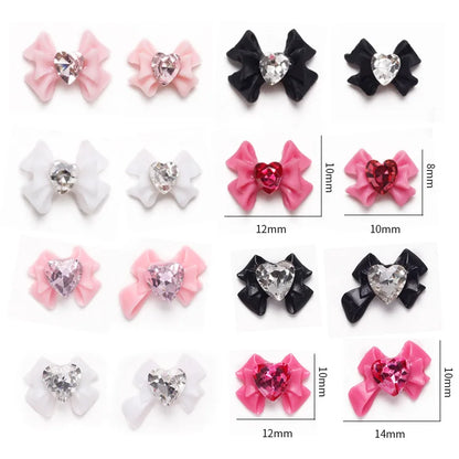 30/20/10PC Pink Ribbon Resin Bow Parts Nail Charms Mix-Style Bow Rhinestone Jewelry 8-12mm Y2K Accessory for DIY Manicure Decora