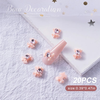 30/20/10PC Pink Ribbon Resin Bow Parts Nail Charms Mix-Style Bow Rhinestone Jewelry 8-12mm Y2K Accessory for DIY Manicure Decora