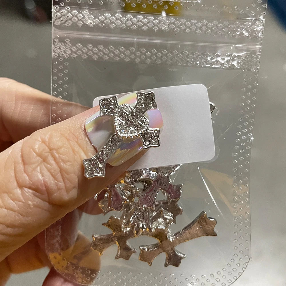 10Pcs Punk Cross With Rhinestones Nails Decoration Luxury Retro Gothic Designer Nail Charms Classic Cross nail parts Manicure*