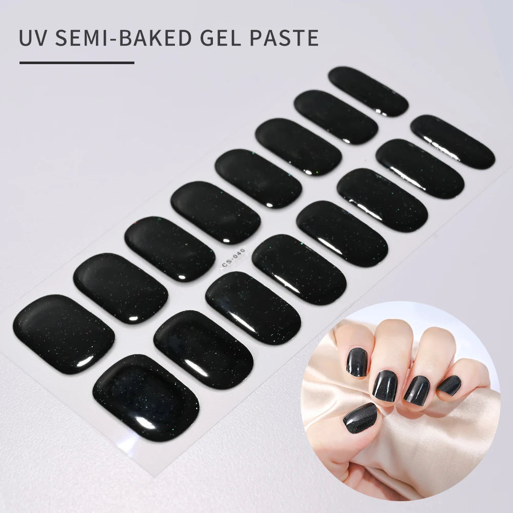16Tips Semi-cured Gel Nail Stickers Red/Wine Red Nails Gel slider UV lamp Cured Extended Nails DIY Women Nails Decal Decor Gifts