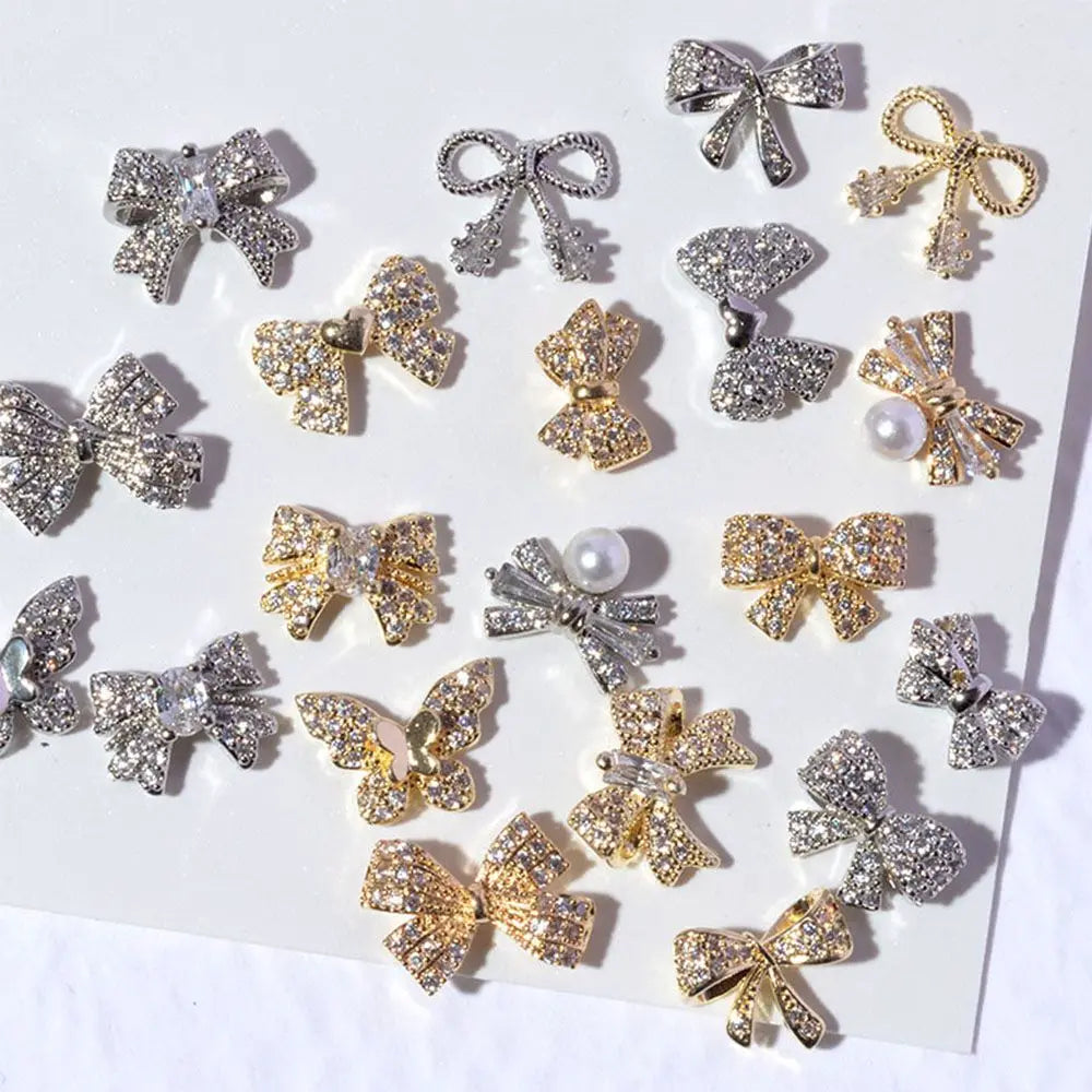 Crystal Bow Butterfly Pearl Nail Charms