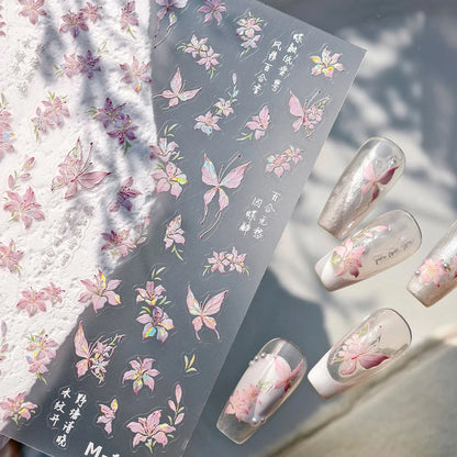 Colorful Floral Nail Art Sticker Summer Garden Motifs Juicy Flower Petals Dimensional Botanical Patterns Adhesive Manicure Decal
