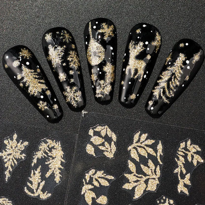 Gold Glitter Leaf Christmas Nail Stickers 2pc