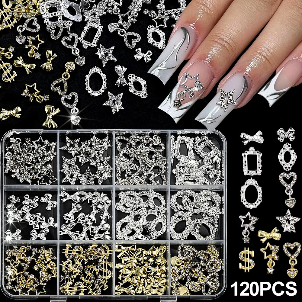 Gold Bow Butterfly Metal Nail Charms 120pc