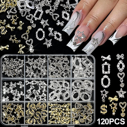 Gold Bow Butterfly Metal Nail Charms 120pc