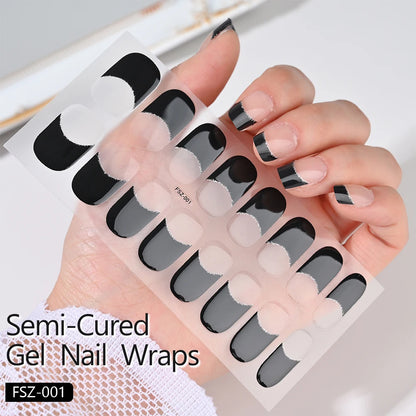 Clear Semi Cured Gel Nail Stickers infused Transparent Gel Polish Slider UV lamp Cured Extended Nails Tip Strips DIY Manicure*T1