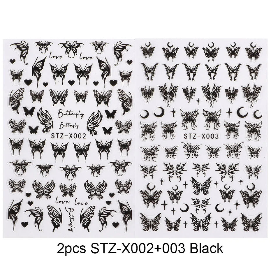 2pcs Stunning Black Butterfly Wings Nail Stickers Elegant Spring Nail Designs 3D Self-Adhesive Foils Nail Art Decorations