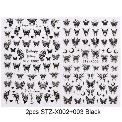 2pcs Stunning Black Butterfly Wings Nail Stickers Elegant Spring Nail Designs 3D Self-Adhesive Foils Nail Art Decorations