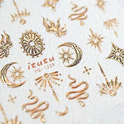 Gold Silver Snake Stars Nail Stickers for Nail Decoation Decals 5D Self-Adhesive Bronzing Stars Moon Totem DIY Supplies 2030
