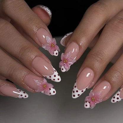 Yellow Peach Floral Almond Nails