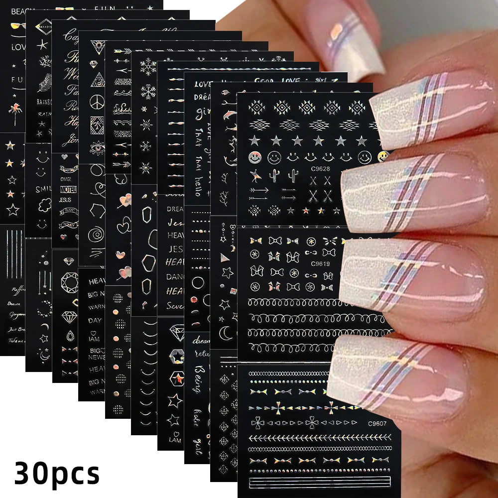 30pcs Black Line Nail Stickers 3D Irregular Line Geometric Pattern Nail Sticker Mysterious Sexy DIY Gothic Style Nail Stickers