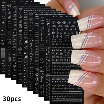 30pcs Black Line Nail Stickers 3D Irregular Line Geometric Pattern Nail Sticker Mysterious Sexy DIY Gothic Style Nail Stickers