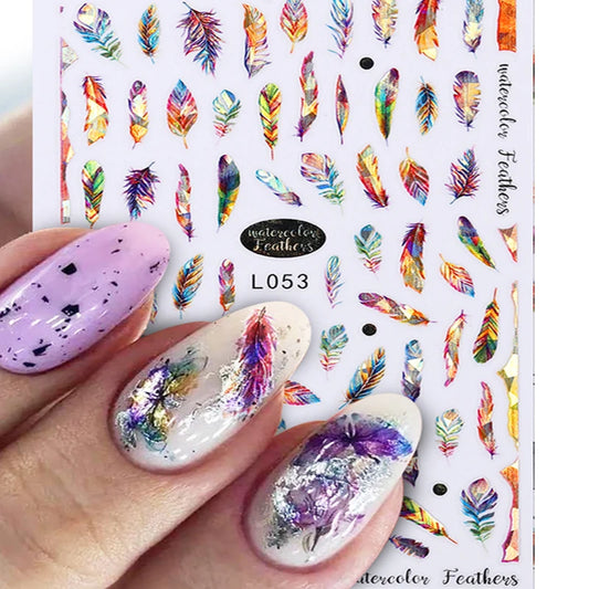 3D Holographic Gold Feather Leaf Nail Stickers