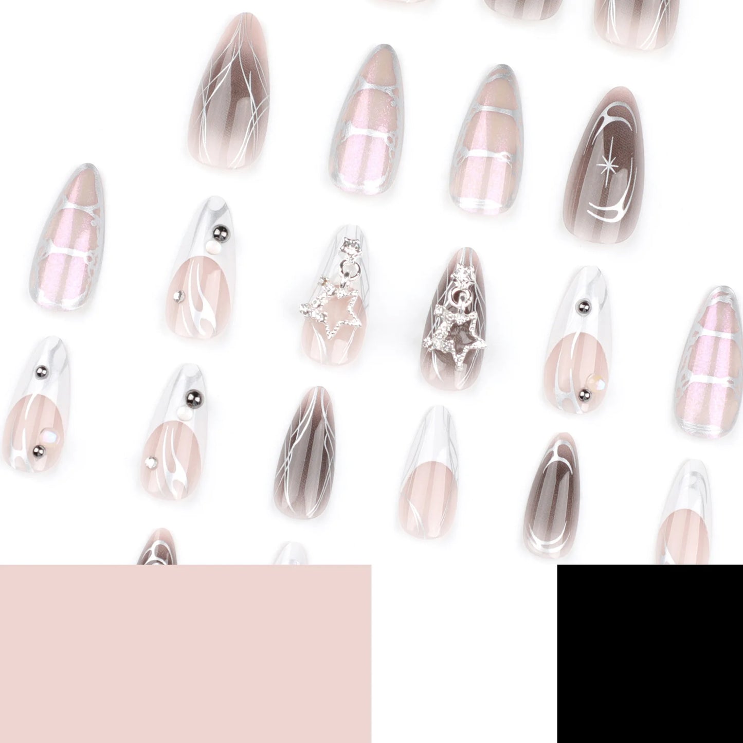 Goth Spike Silver Bow Press-On Nails