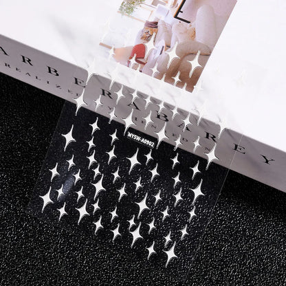 3D Laser Silver/Rose Gold Hollow Cross Star Nail Art Stickers Design Self-Adhesive Hollow Cross Star Nail/Body Art Decor Sticker