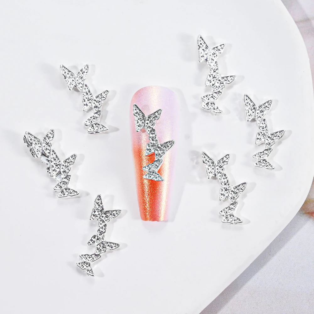 Pink Butterfly Zircon Nail Charms 10pc