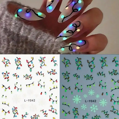 1pcs Luminous Light Bulbs Design Nail Art Stickers 3D Christmas Tree Snowflakes Noctilucent Lanterns Nail Decals DIY Winter Nail