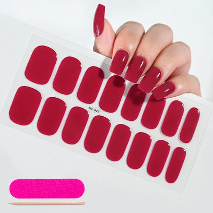 16Tips Semi-cured Gel Nail Stickers Red/Wine Red Nails Gel slider UV lamp Cured Extended Nails DIY Women Nails Decal Decor Gifts