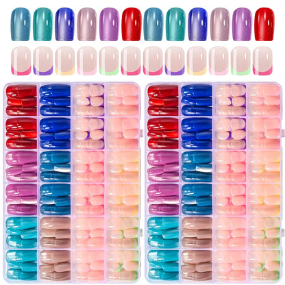 Red Blue Cat Eye Coffin Nails 288pc