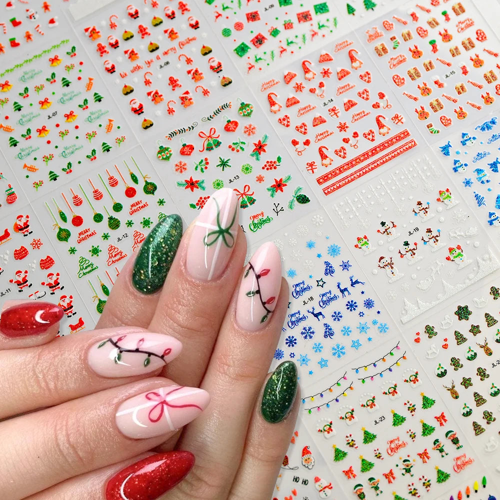 (30Pcs)Merry Christma Nail Sticker 3D Sliders Deer Santa Claus Decals New Year Nails Decor Stickers For DIY Manicure Accessories