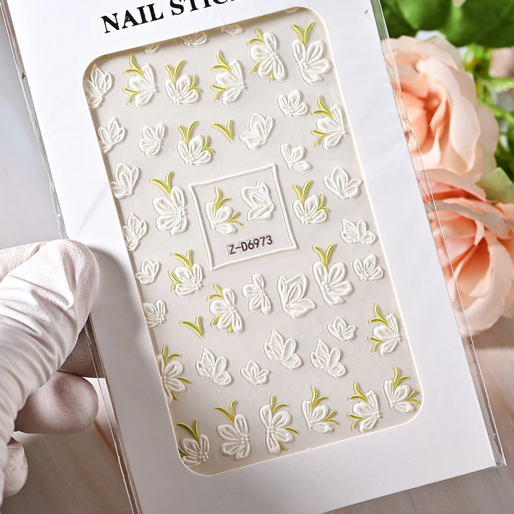 1pc 5D Embossed Flowers leaves Design Nail Art Stickers,Nails Art Decals Self Adhesive Nail Sticker Supplies for Women and Girls