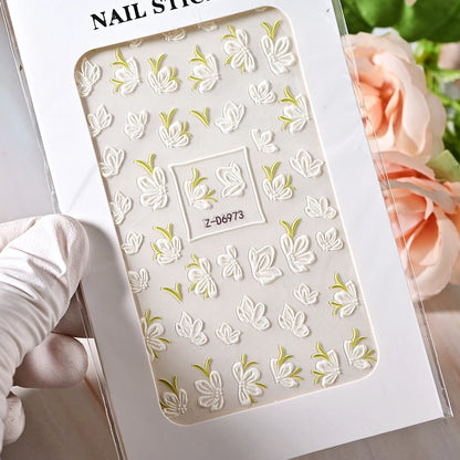 1pc 5D Embossed Flowers leaves Design Nail Art Stickers,Nails Art Decals Self Adhesive Nail Sticker Supplies for Women and Girls