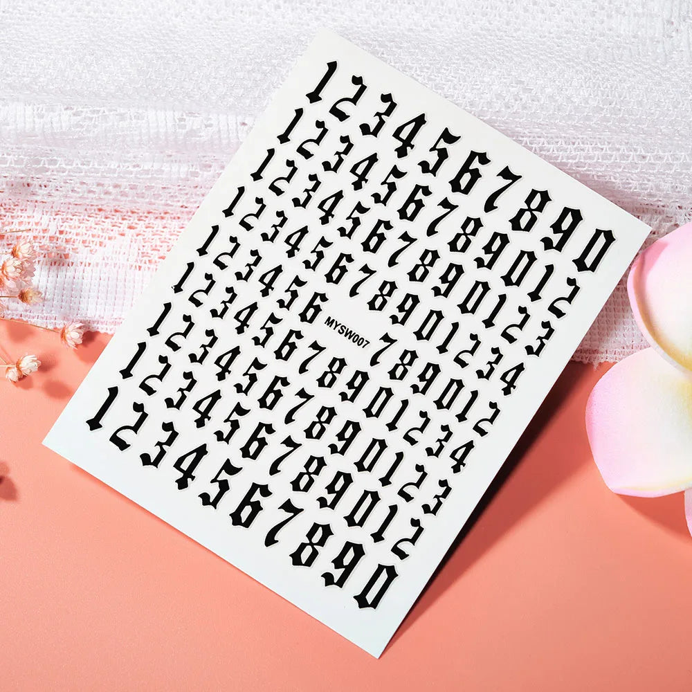 1 Sheet Arab Numbers Nail Art Sticker 3D Laser Self-Adhesive Manicure Decals Tips 8*10cm DIY Arabic Numerals Nail Decoration Par