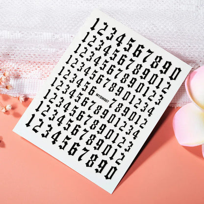 1 Sheet Arab Numbers Nail Art Sticker 3D Laser Self-Adhesive Manicure Decals Tips 8*10cm DIY Arabic Numerals Nail Decoration Par