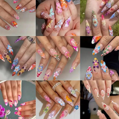 60pcs Mixed Hawaiian Flower Nail Decoration 3D Gradient Cherry Blossom Crystal Five Petal Leopard Print Lily Flower Nail Charms