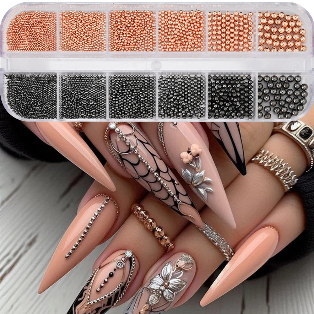Gold Silver Pearl Caviar Nail Rhinestones