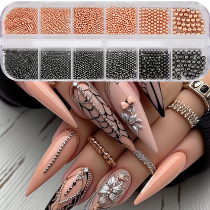Gold Silver Pearl Caviar Nail Rhinestones