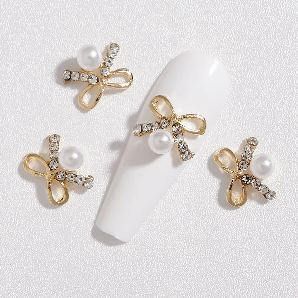 10pcs French Court  Luxury Alloy Nail Art Charm 3D Zircon Crystal  Pearl Nail Decoration Fashion Baroque Nail Parts 10*11mm