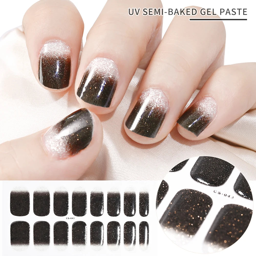 Clear Semi Cured Gel Nail Stickers infused Transparent Gel Polish Slider UV lamp Cured Extended Nails Tip Strips DIY Manicure*T1